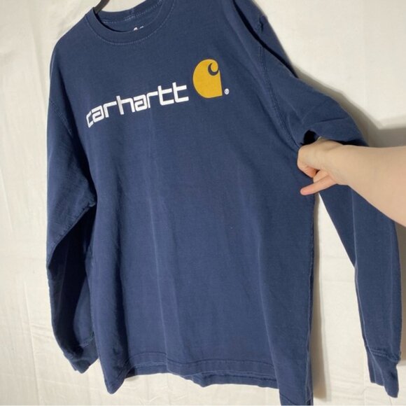 SOLD-Carhartt Navy Blue Cotton Crew Neck Long Sleeve T Shirt L - Picture 7 of 14